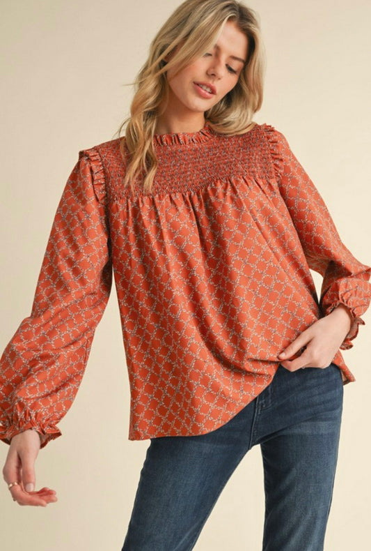 Rust Rope Crossed Blouse