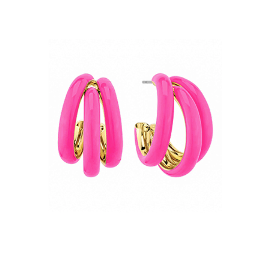 Petite Fuchsia Tri-Hoop Earrings | Triple Layered Hoop