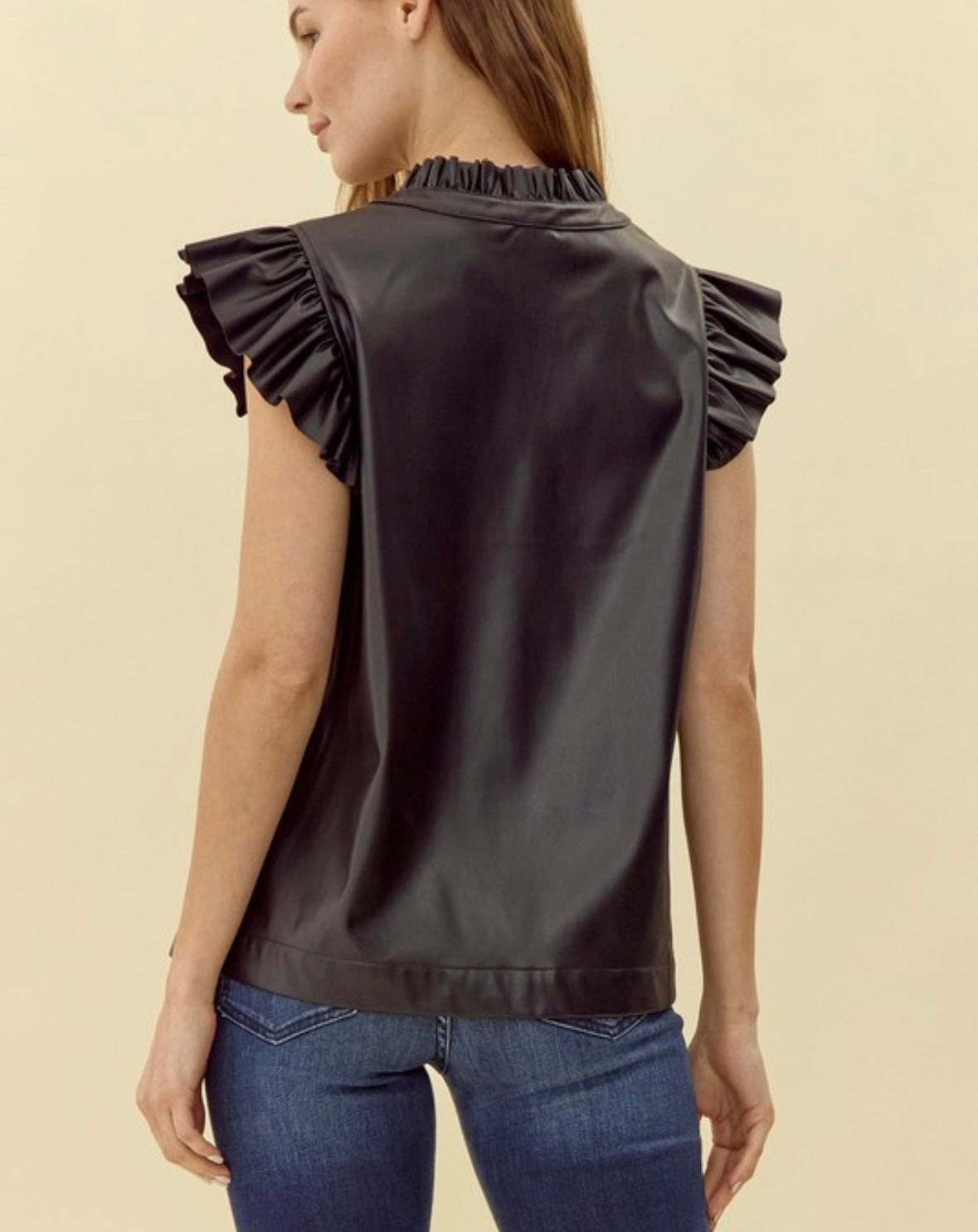 Black Ruffled Sleeve Top