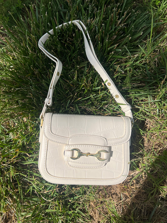 All White Leather Snaffle Bit Bag