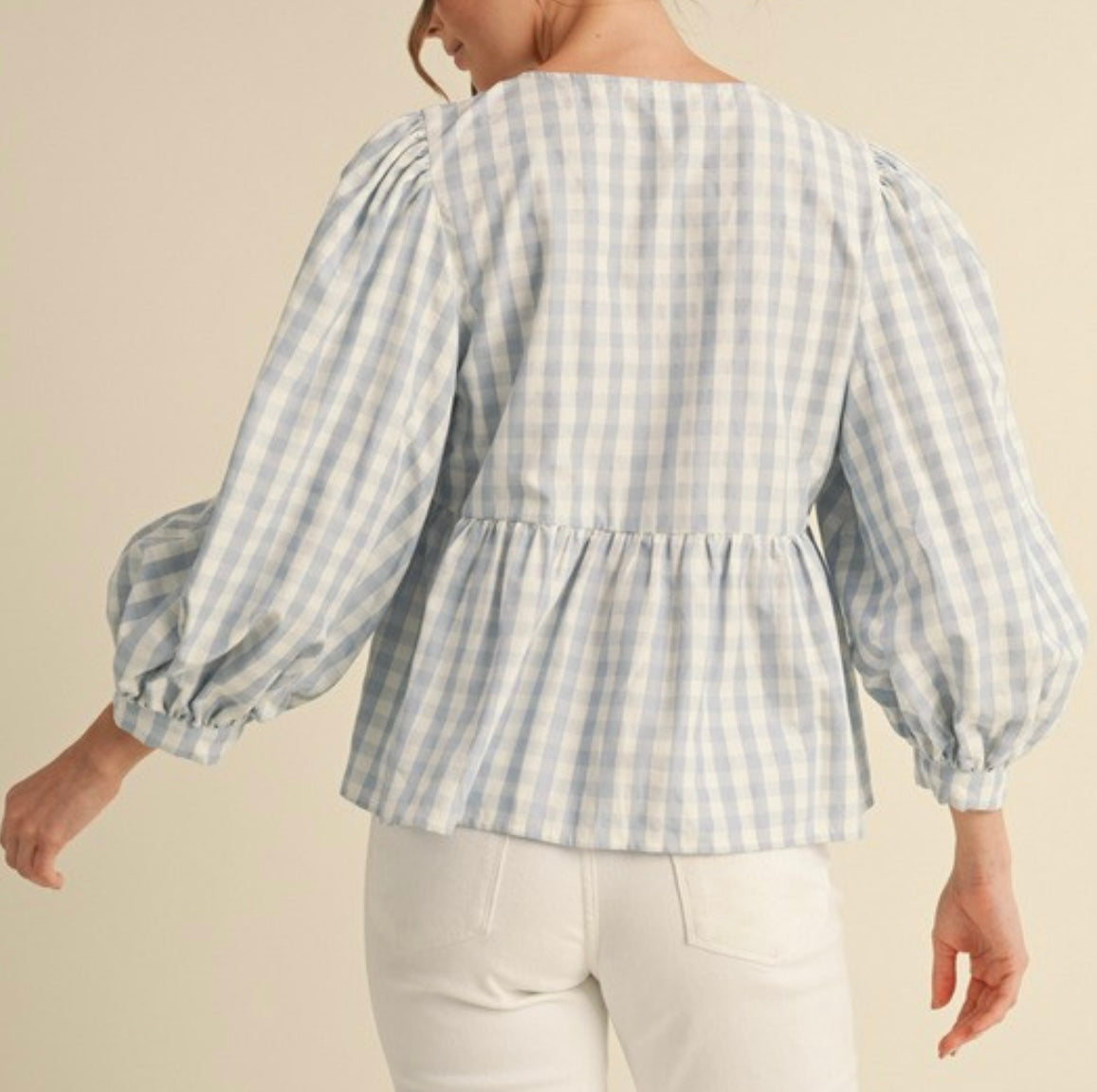 Blue Gingham Bow Blouse