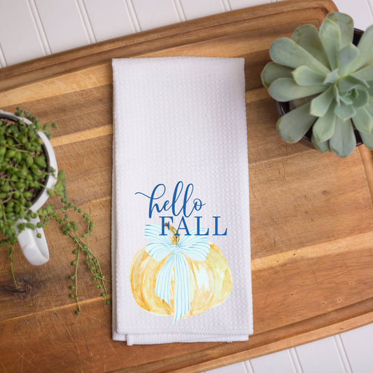 Hello Fall Orange Pumpkin Kitchen Towel