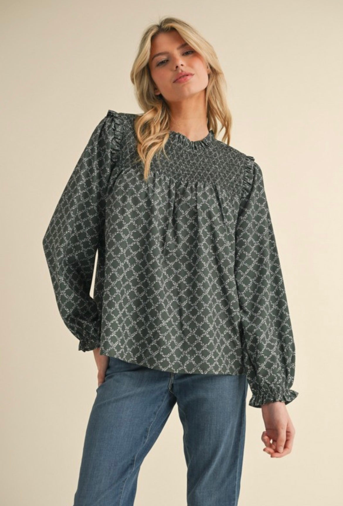 Hunter Green Cross Patterned Blouse