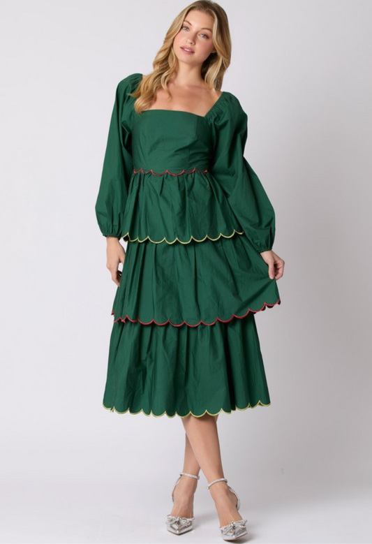 Green Tiered Midi Dress