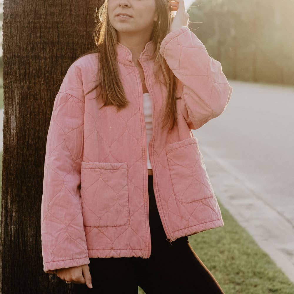 Pink Garment Washed QUILTED Jacket Women