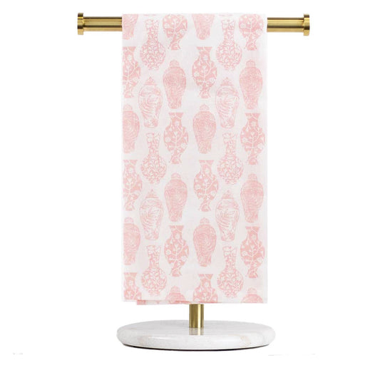 Claire Chinoiserie Hand Towel   White/Light Pink   20x28