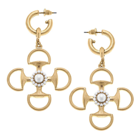 Gene Horsebit Quad Statement Drop Hoop Earrings in Worn Gold