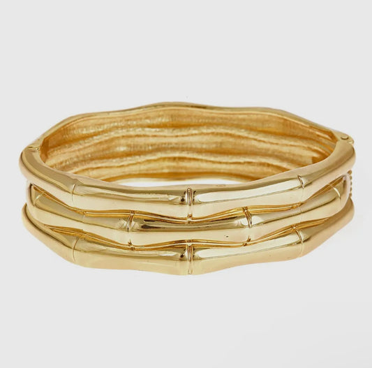 Faux Bamboo Gold Hinged Bracelet