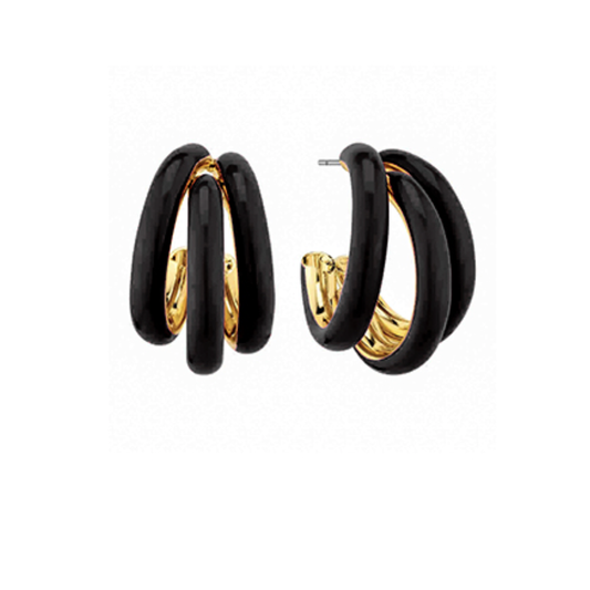 Petite Black Tri-Hoop Earrings | Triple Layered Hoop