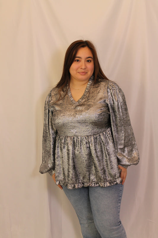 Metallic Long Sleeve Blouse