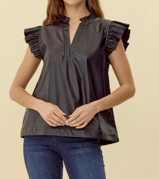 Black Ruffled Sleeve Top