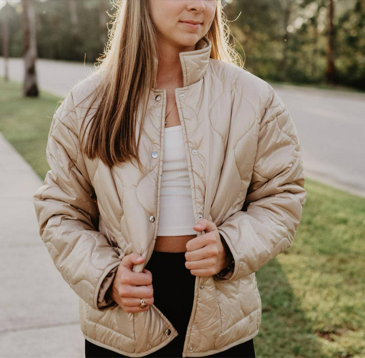 Beige Garment Washed Quilted Puffy Jacket