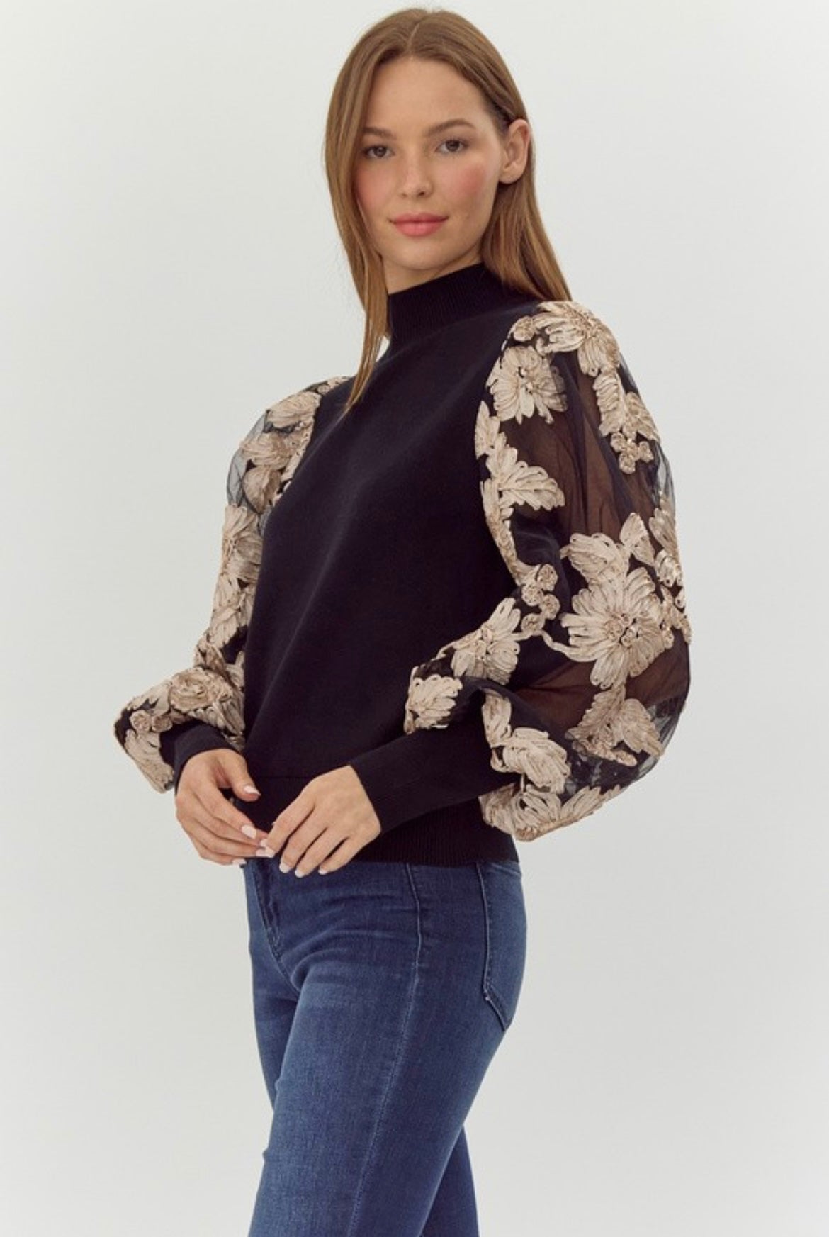 Gold Floral Textured Blouse