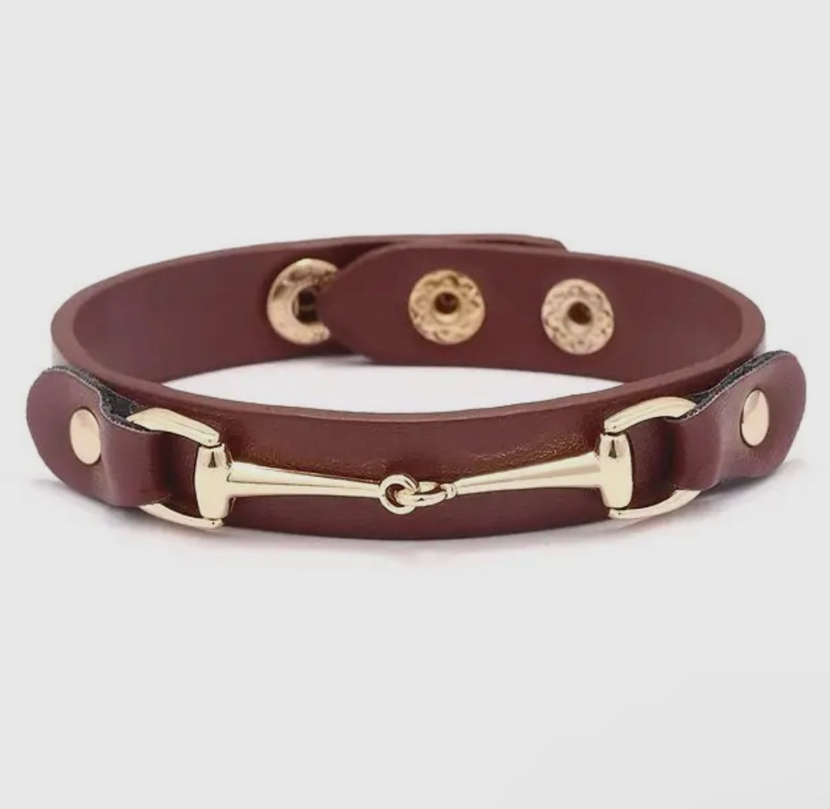 Brown Leather Bracelet with Gold Tone Snaffle Bit