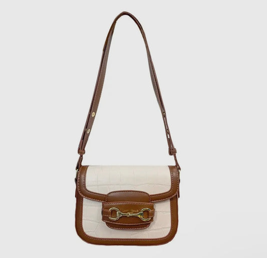 White and Brown Snaffle Bit Shoulder Bag