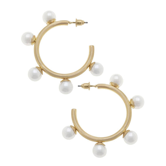 Allison Pearl Studded Hoop Earrings in Ivory