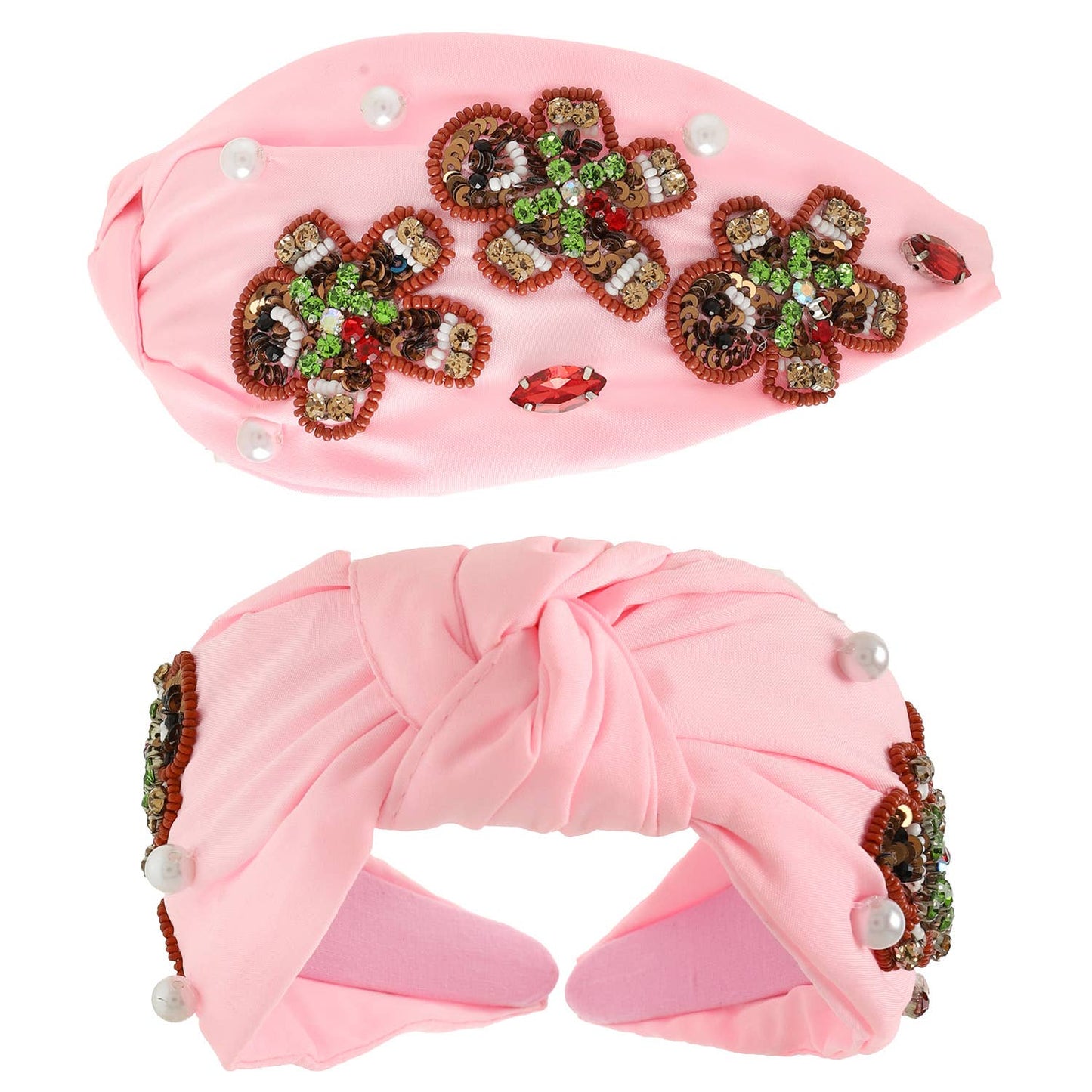 Gingerbread Man Jeweled Top Knotted Headband