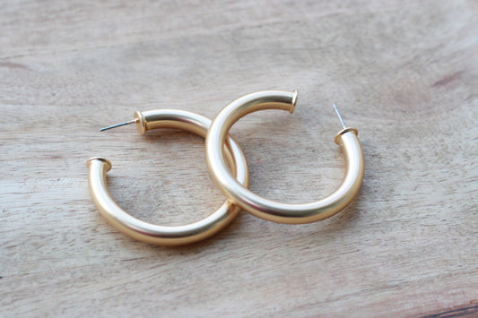 Everyday Brushed Gold  Earrings | Classic Gold Hoops