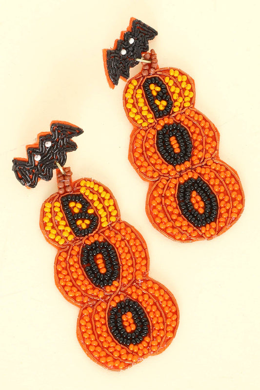 Halloween Boo Pumpkin Seed Bead Post Earrings