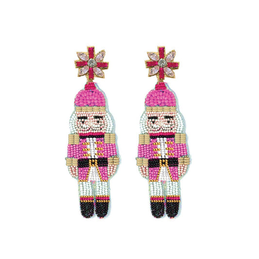 Custom Pink Beaded Nutcracker Earrings| HOLIDAY EARRINGS| CHRISTMAS EARRINGS